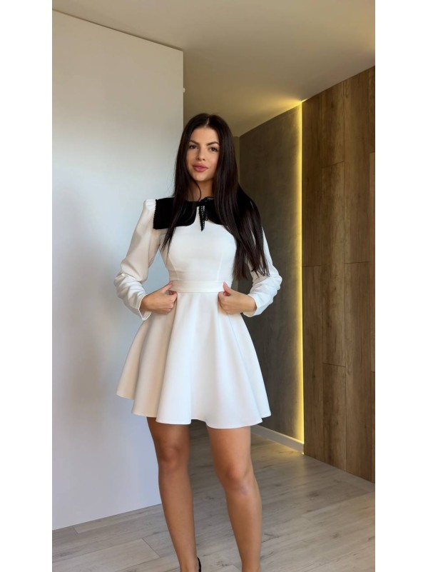 Класична сукня мiнi з комiром молочного кольору 35164