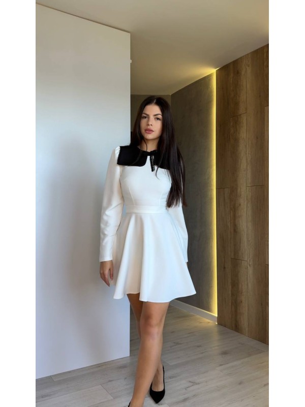 Класична сукня мiнi з комiром молочного кольору 35164