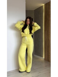 Жіночий теплий костюм з капюшоном жовтого кольору 35171