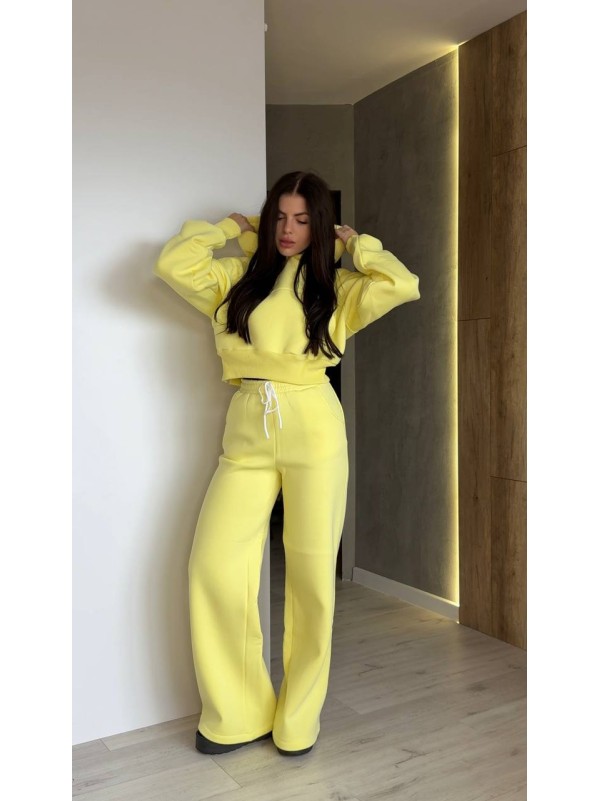 Жіночий теплий костюм з капюшоном жовтого кольору 35171