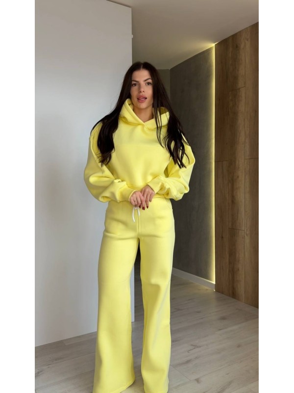 Жіночий теплий костюм з капюшоном жовтого кольору 35171