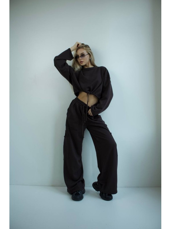 Жіночий костюм джогери+худi чорного кольору 35172