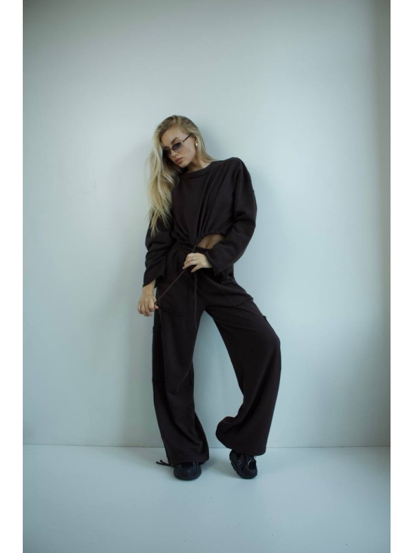 Жіночий костюм джогери+худi чорного кольору 35172
