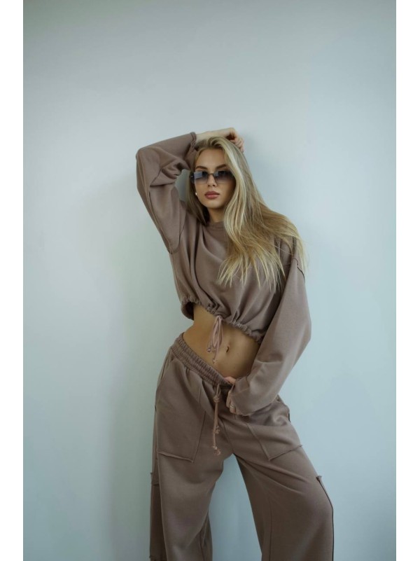 Жіночий костюм джогери+худi кавового кольору 35173