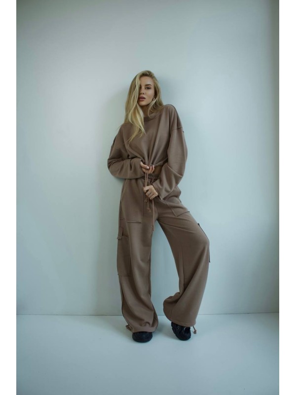 Жіночий костюм джогери+худi кавового кольору 35173