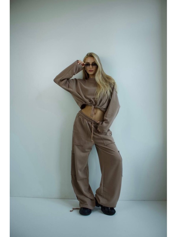 Жіночий костюм джогери+худi кавового кольору 35173