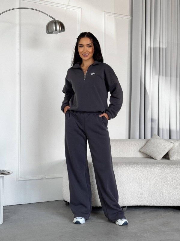 Жіночий теплий костюм на флiсi графiтового кольору 35174
