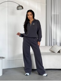 Жіночий теплий костюм на флiсi графiтового кольору 35174