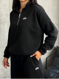 Жіночий теплий костюм на флiсi чорного кольору 35176