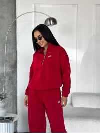 Жіночий теплий костюм на флiсi червоного кольору 35179