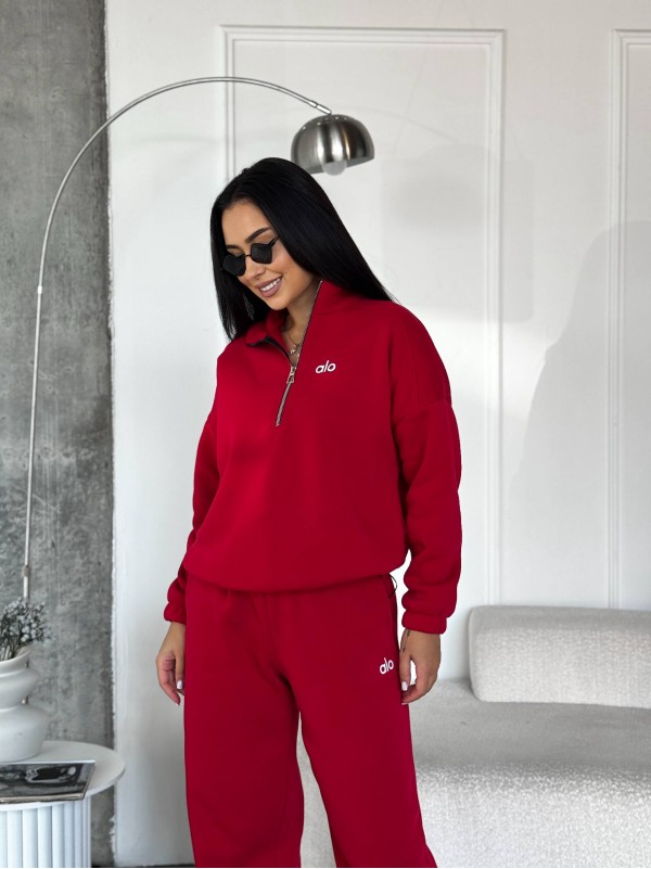 Жіночий теплий костюм на флiсi червоного кольору 35179