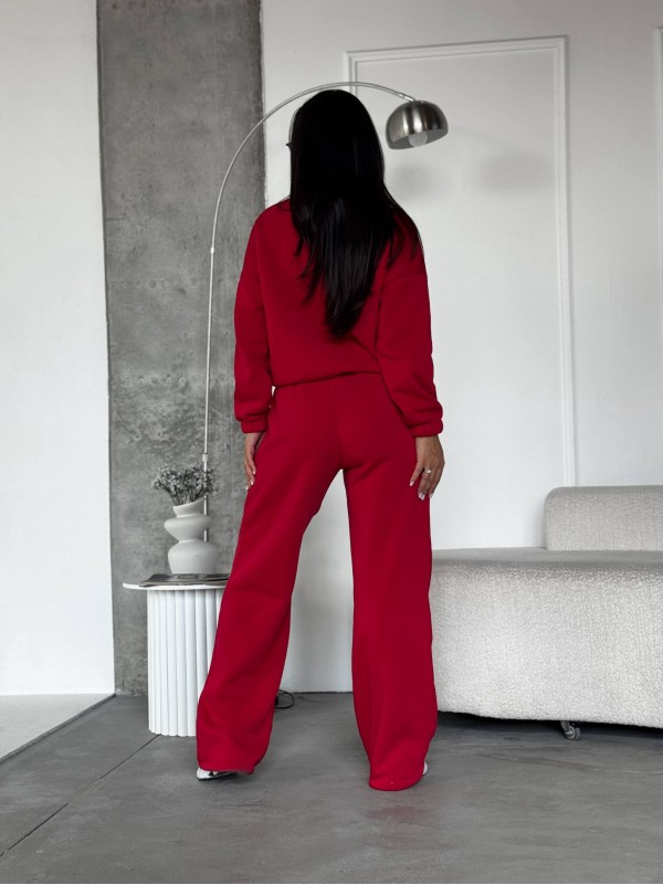 Жіночий теплий костюм на флiсi червоного кольору 35179