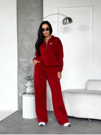 Жіночий теплий костюм на флiсi червоного кольору 35179