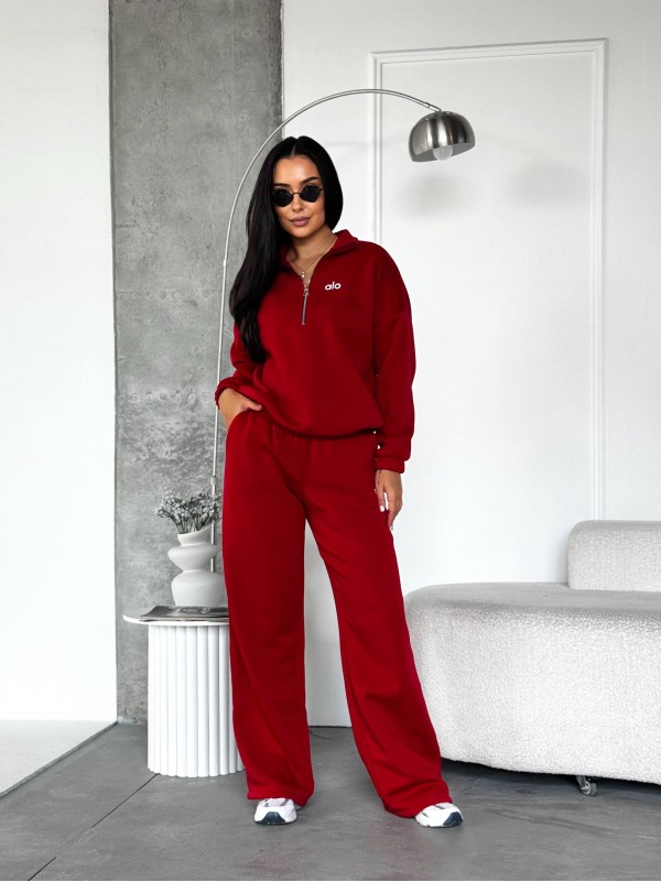 Жіночий теплий костюм на флiсi червоного кольору 35179