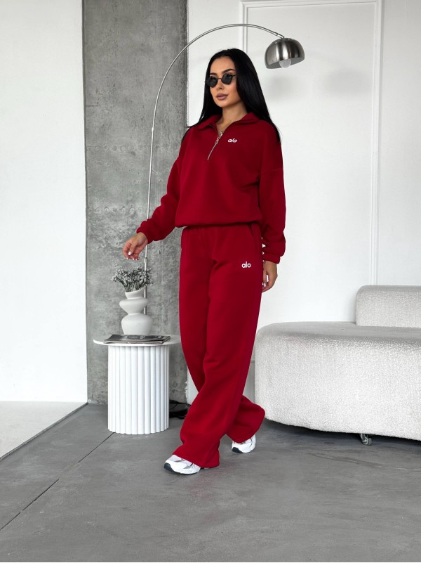 Жіночий теплий костюм на флiсi червоного кольору 35179