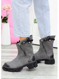 Жіночі шкіряні черевики (байка) сірого кольору 35181