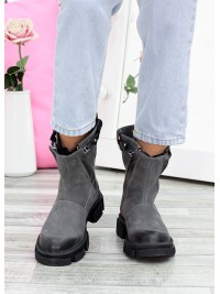 Жіночі шкіряні черевики (байка) сірого кольору 35181