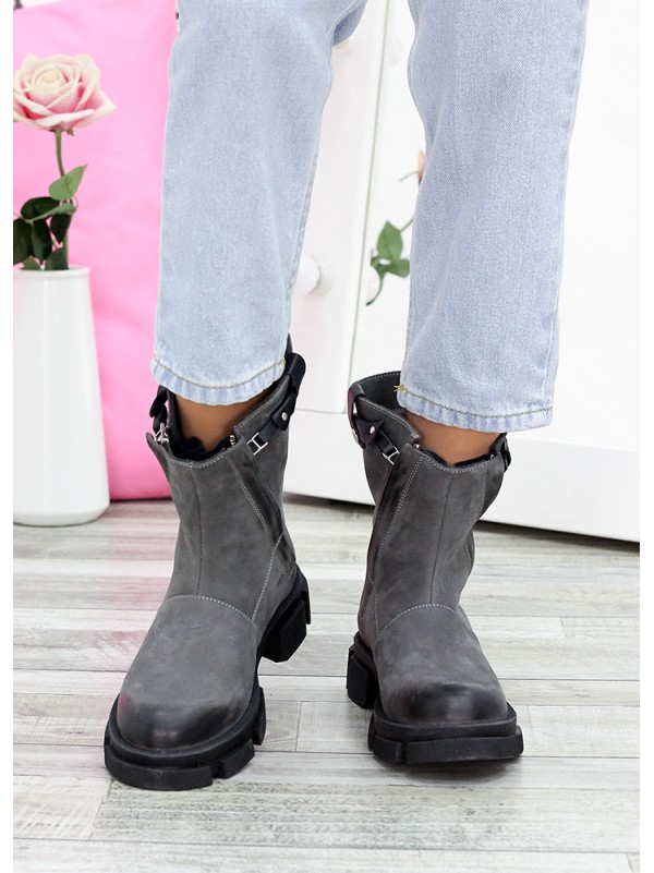 Жіночі шкіряні черевики (байка) сірого кольору 35181