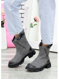 Жіночі шкіряні черевики (Хутро) сірого кольору 35182