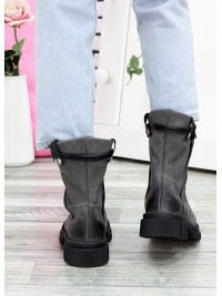 Жіночі шкіряні черевики (Хутро) сірого кольору 35182