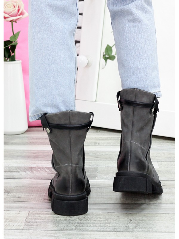 Жіночі шкіряні черевики (Хутро) сірого кольору 35182