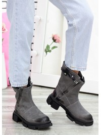 Жіночі шкіряні черевики (Хутро) сірого кольору 35182