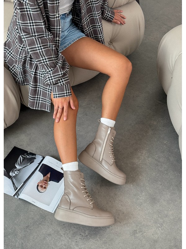 Жіночі шкіряні черевики на платформі (Байка) кавового кольору 35185