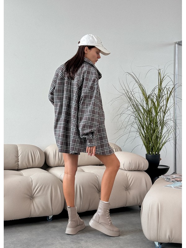 Жіночі шкіряні черевики на платформі (Байка) кавового кольору 35185