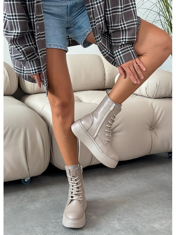 Жіночі шкіряні черевики на платформі (Хутро) кавового кольору 35186