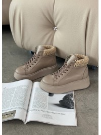 Жіночі шкіряні черевики Тедді (Цигейка) кавового кольору 35188