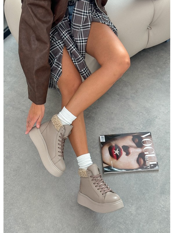 Жіночі шкіряні черевики Тедді (Байка) кавового кольору 35189