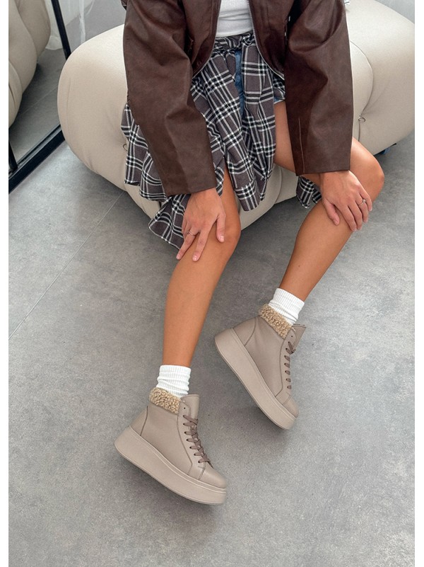 Жіночі шкіряні черевики Тедді (Байка) кавового кольору 35189