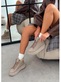 Жіночі шкіряні черевики Тедді (Байка) кавового кольору 35189