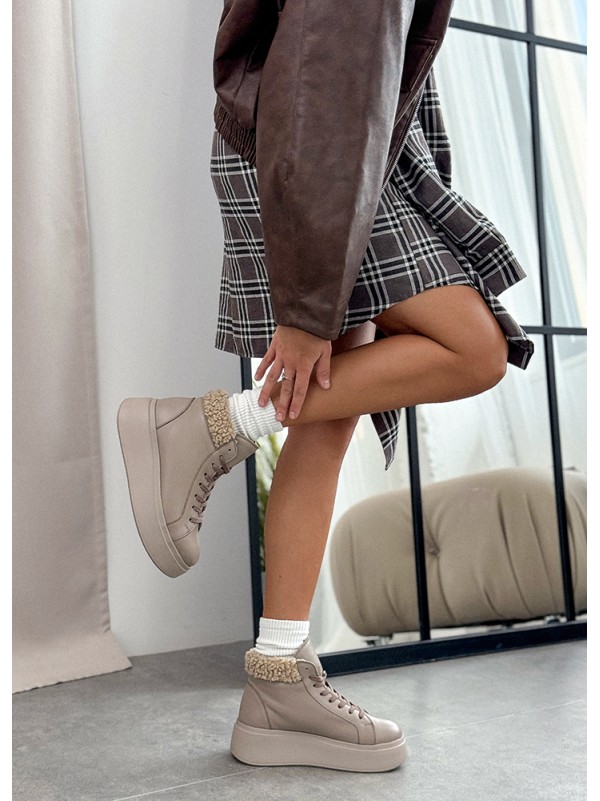 Жіночі шкіряні черевики Тедді (Байка) кавового кольору 35189