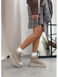 Жіночі шкіряні черевики Тедді (хутро) кавового кольору 35190