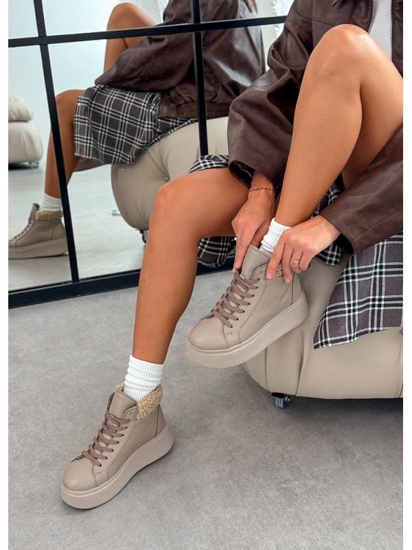 Жіночі шкіряні черевики Тедді (хутро) кавового кольору 35190