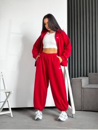 Жіночий теплий костюм на змiйцi червоного кольору 35191