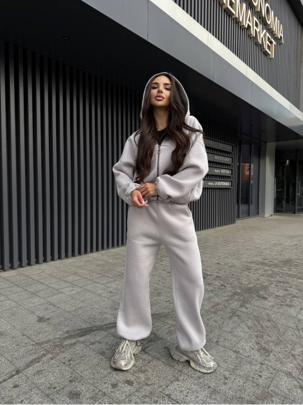 Жіночий теплий костюм на змiйцi сiрого кольору 35199