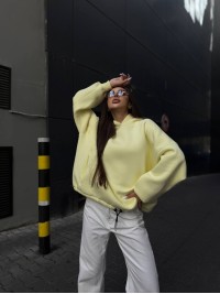 Жіночий худі з капюшоном на флiсi жовтого кольору 35202