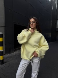 Жіночий худі з капюшоном на флiсi жовтого кольору 35202