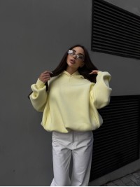 Жіночий худі з капюшоном на флiсi жовтого кольору 35202