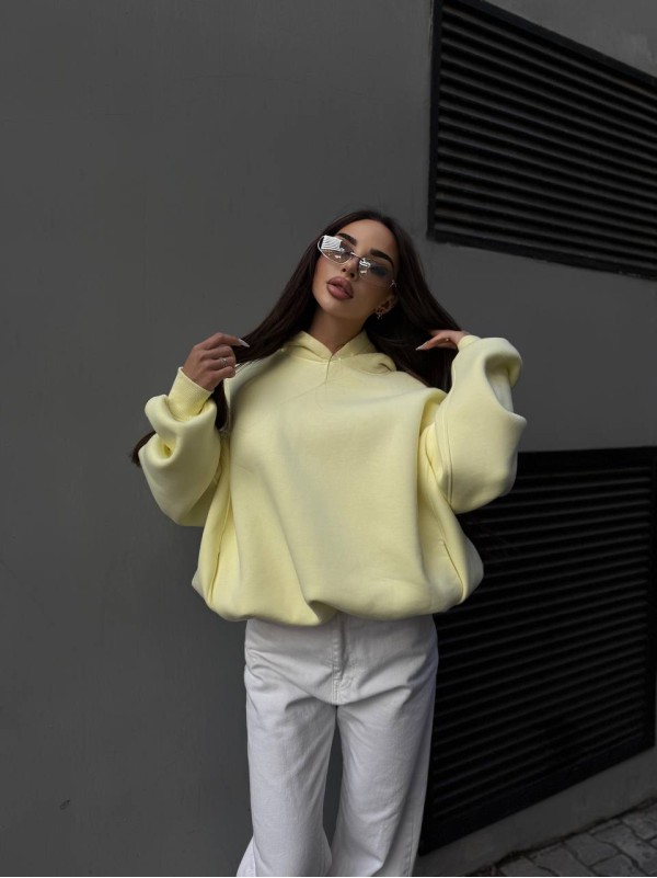Жіночий худі з капюшоном на флiсi жовтого кольору 35202