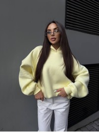 Жіночий худі з капюшоном на флiсi жовтого кольору 35202