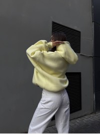 Жіночий худі з капюшоном на флiсi жовтого кольору 35202