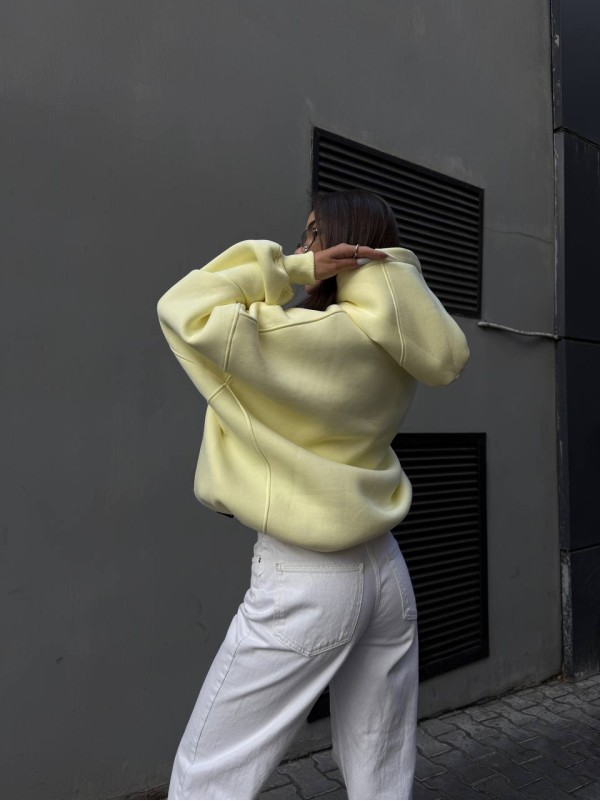 Жіночий худі з капюшоном на флiсi жовтого кольору 35202