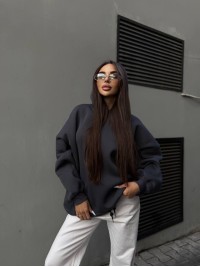 Жіночий худі з капюшоном на флiсi графiтового кольору 35204