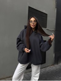 Жіночий худі з капюшоном на флiсi графiтового кольору 35204