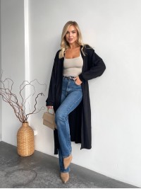 Жіночий довгий кардиган iз альпаки чорного кольору 35206