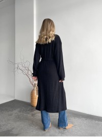 Жіночий довгий кардиган iз альпаки чорного кольору 35206