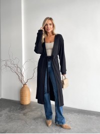 Жіночий довгий кардиган iз альпаки чорного кольору 35206